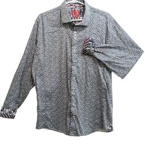 Au Noir Men's Size 5 Blue Floral Button Up Dress Shirt Contrast Cuff Night Out